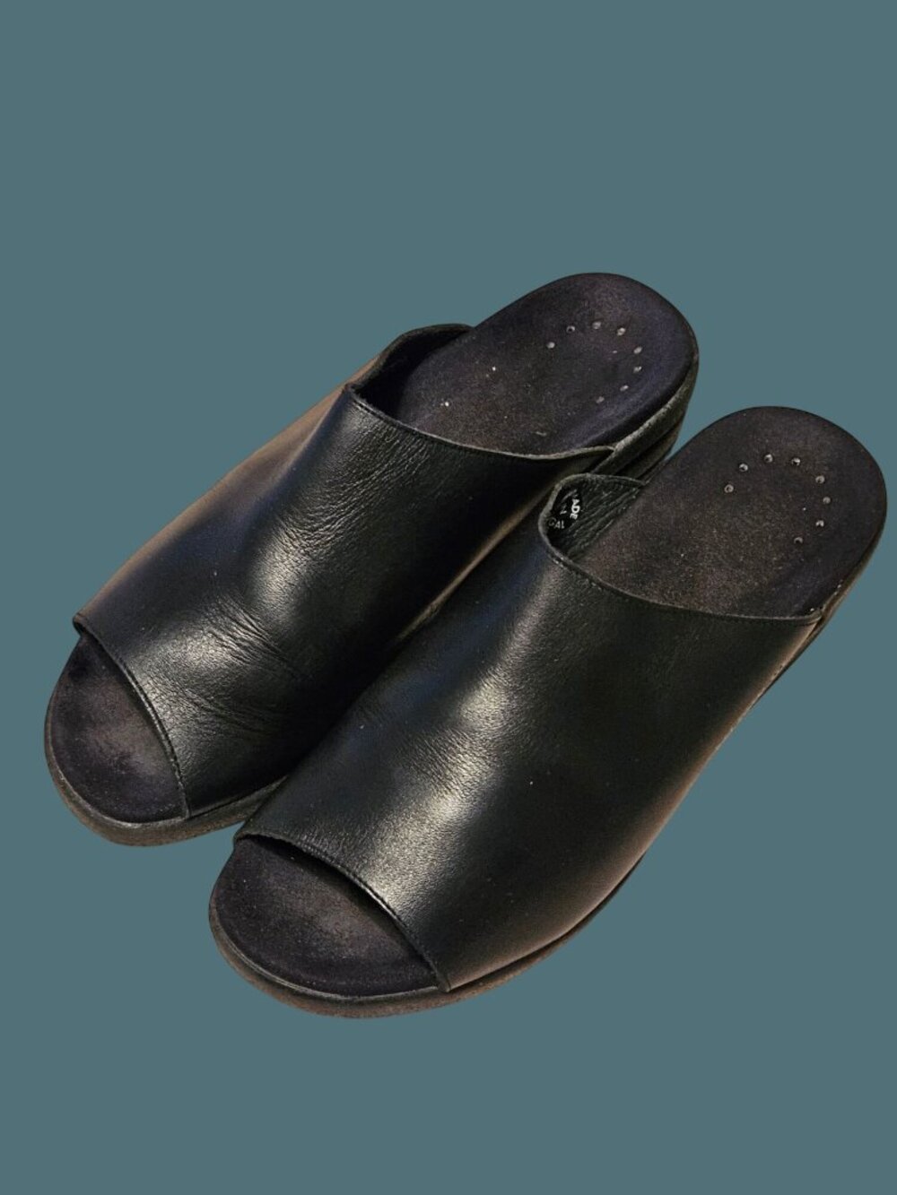 Mephisto Black Leather Open Toe Slide Mule Wedge Comfy Sandals Women US 9 /EU 39 - Picture 6 of 14